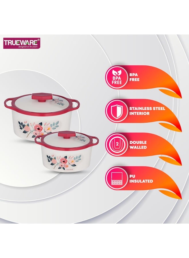 Trueware طاجن ترووير فلورا | أحمر وأبيض | طقم من 3 قطع | 750، 1000، و1500 مل | طاجن حراري | خالٍ من مادة BPA | فولاذ داخلي، بلاستيك خارجي | آمن غذائيًا | مثالي لتحضير الشاباتي، والروتي، وصنع اللبن الرائب، والطبخ الساخن - Image 4