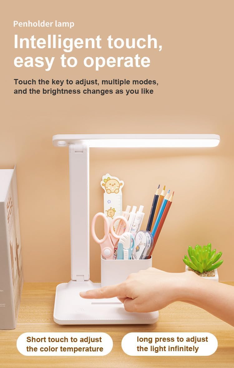 FING Led Desk Lamp Touch Control OnOff Student Study Table Night Eye Protection Portable Reading Light with 3 Lighting Step with Pen Holder - Image 3