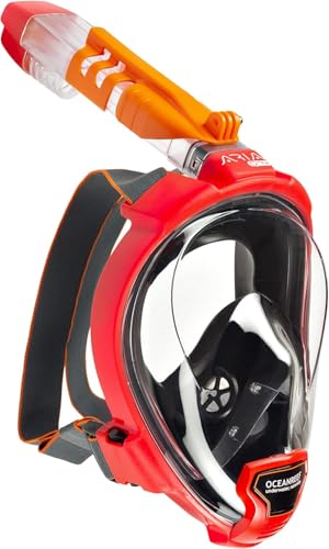 OCEANREEF OCEAN REEF - Aria QR+ Quick Release Full Face Snorkel Mask with Snorkel - 180 Degree Underwater View and Quick Release System (S/M, Red). - Image 1