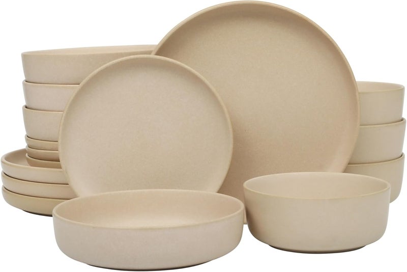 Gibson Soho Lounge طقم غيبسون سوهو لاونج باسكو 16 قطعة خدمة لـ 4 أطباق وأوعية مزدوجة بتقنية التزجيج التفاعلي من الخزف الحجري باللون الكريمي - Image 1