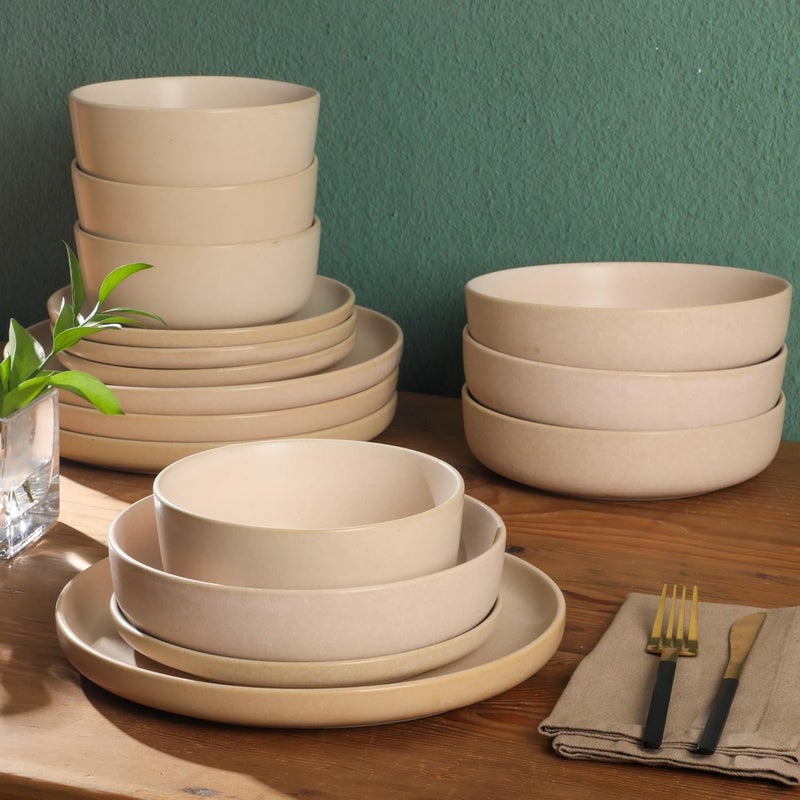 Gibson Soho Lounge طقم غيبسون سوهو لاونج باسكو 16 قطعة خدمة لـ 4 أطباق وأوعية مزدوجة بتقنية التزجيج التفاعلي من الخزف الحجري باللون الكريمي - Image 5