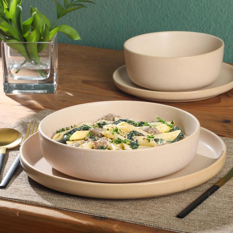 Gibson Soho Lounge طقم غيبسون سوهو لاونج باسكو 16 قطعة خدمة لـ 4 أطباق وأوعية مزدوجة بتقنية التزجيج التفاعلي من الخزف الحجري باللون الكريمي - Image 2