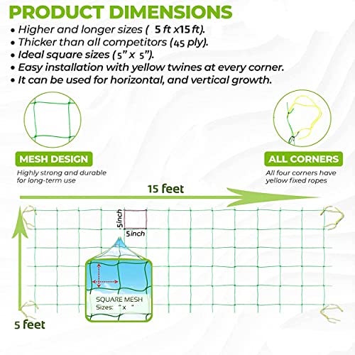 WNE Jaliwale Plant Climbing net & Creeper Net & Plant Trellis Net Plant Support Net Green Color for Agriculture and Gardening Net - 5Feet x 15Feet - Image 5