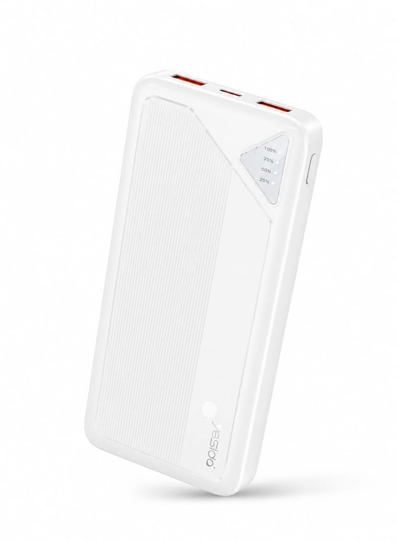 Yesido YP101 10000mAh Power Bank – White Portable Charger with Dual USB & USB-C - Image 1