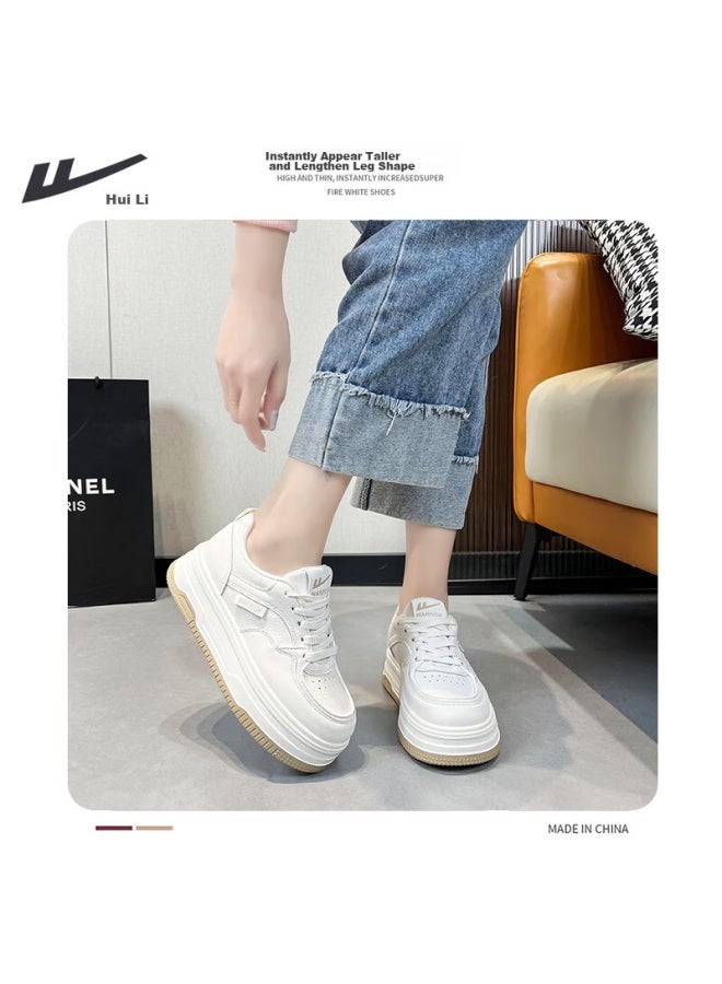 Pull Back Huili Women's Shoes, Spring Thick-soled Heightening White Sneakers, Versatile Student Canvas Shoes, Comfortable Casual Shoes For Women, Mizong Color, Size 35 - Image 4
