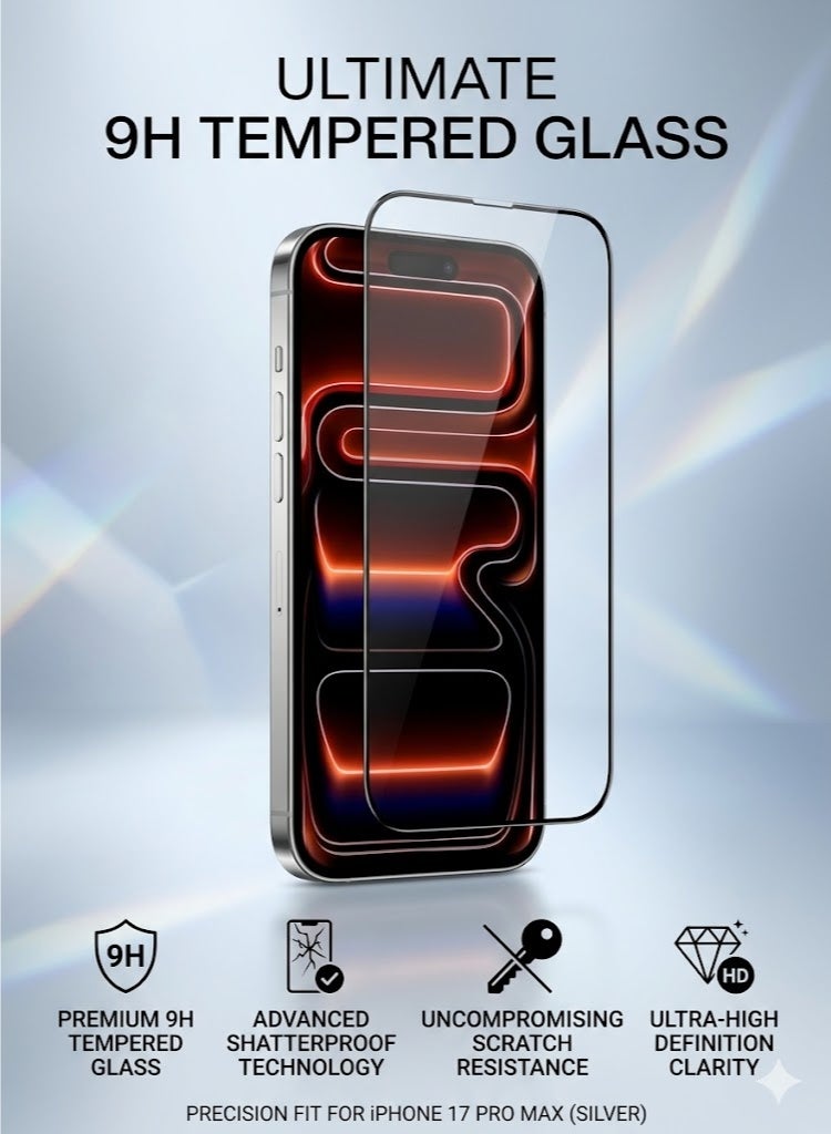 Suitable for iPhone 17 Pro Max screen protector, high-quality 9H tempered glass, shatterproof and scratch resistant, high-definition transparent - Image 1