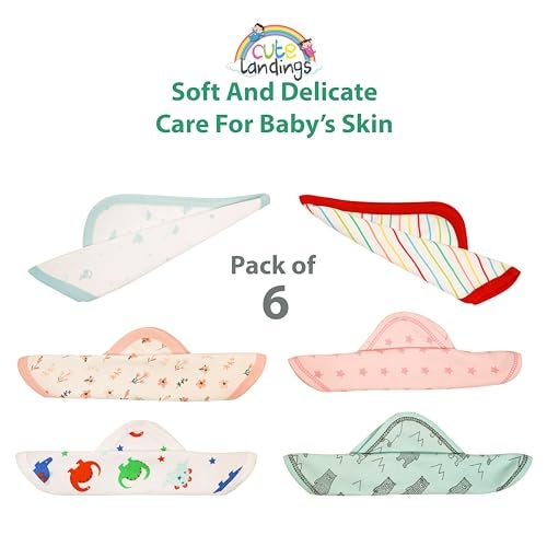 CUTE LANDINGS® New Born Baby Washable Reusable Muslin Cloth Handkerchief/Face Towel/Wash Cloth/Napkins/Toddlers/Infant/Gift Set/Essential/All Product/Cotton (Pack of 6) (Pack of 6) - Image 2