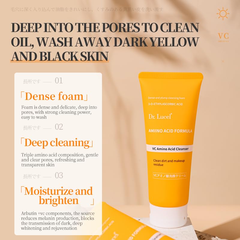 Dr. Lucel Vitamin C Amino Acid Facial Cleanser 100g / with Î±-Arbutin and Nourishing Extracts, Gently Controls Oil, Brightens, and hydrates, Revitalize Skin and Reveal Natural Glow - Image 2