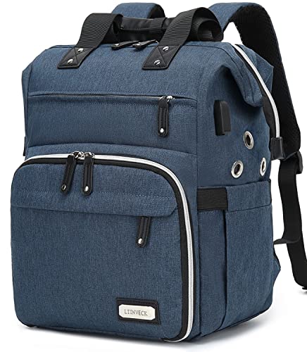 LTINVECK Crochet Backpack,Knitting Bag Backpack Yarn Storage Organizer Travel Crochet Bag with USB Charging Port,Large Yarn Tote Bag Yarn Holder Case for Knitting Needles,Crochet Hooks,Crochet Accessories,Blue - Image 1