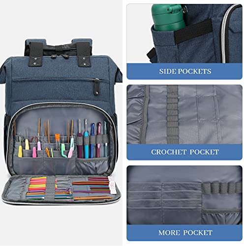 LTINVECK Crochet Backpack,Knitting Bag Backpack Yarn Storage Organizer Travel Crochet Bag with USB Charging Port,Large Yarn Tote Bag Yarn Holder Case for Knitting Needles,Crochet Hooks,Crochet Accessories,Blue - Image 5