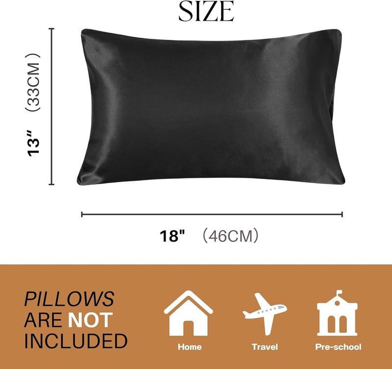 LCBD Silky Satin Toddler Pillowcases Set of 2, Super Soft Travel Pillow Covers, Small Kids Pillow Cases with Envelope Closure, 13"x 18", Black - Image 4