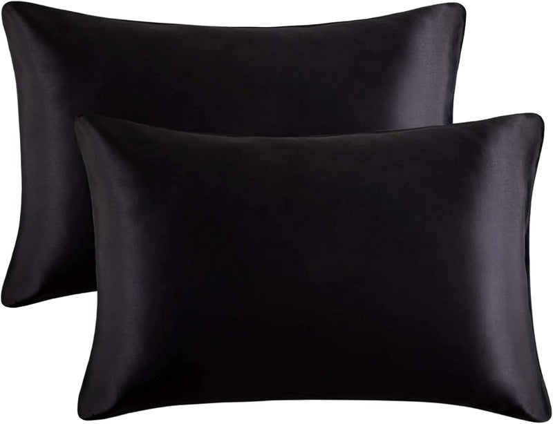 LCBD Silky Satin Toddler Pillowcases Set of 2, Super Soft Travel Pillow Covers, Small Kids Pillow Cases with Envelope Closure, 13"x 18", Black - Image 1