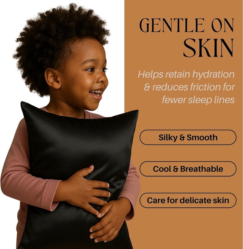 LCBD Silky Satin Toddler Pillowcases Set of 2, Super Soft Travel Pillow Covers, Small Kids Pillow Cases with Envelope Closure, 13"x 18", Black - Image 2