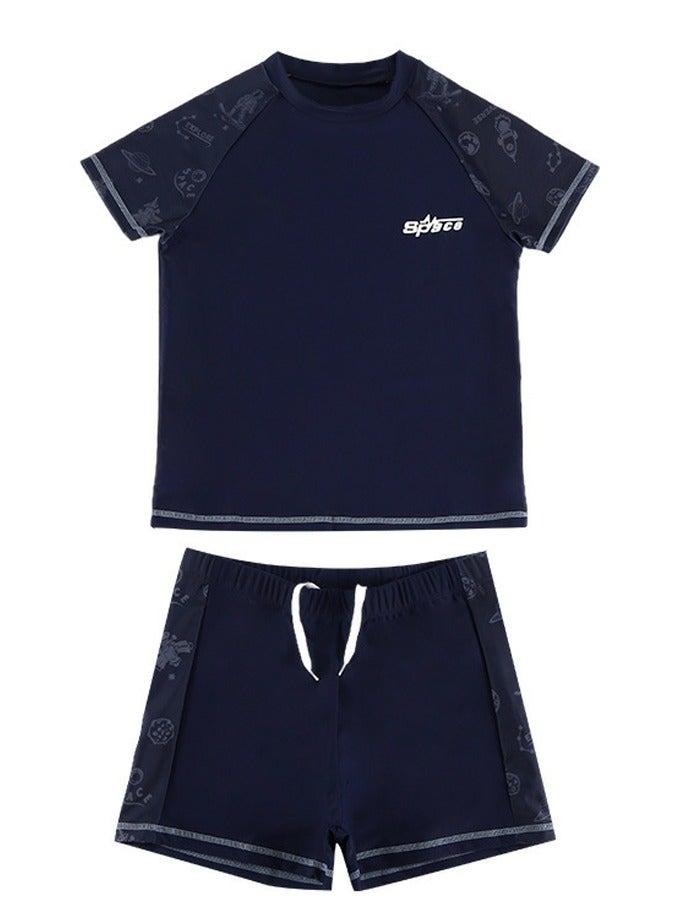 Loquat Boys Quick Dry Split Swimsuits Set Short Sleeve Swim Shirts ,Swim Trunks 2 Piece Swim Set - Image 1