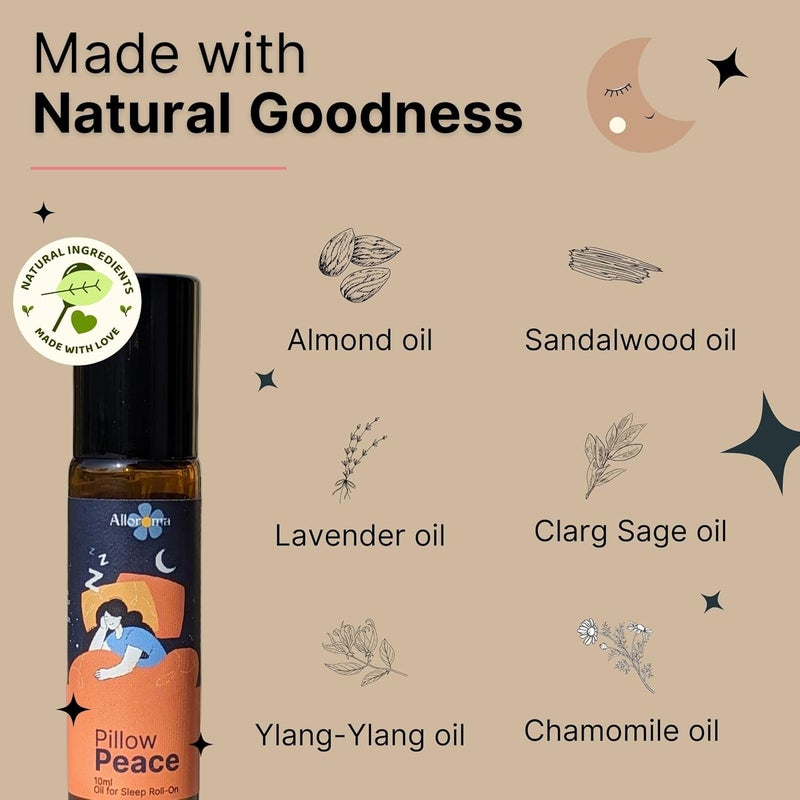 Alloroma Alloroma Pillow Peace Sleep Roll On for Deep Sleep Insomnia Aid Stress Anxiety Relief and Improves Sleep Quality 100 Natural Organic Lavender Oil Blend 10ml  - Image 4