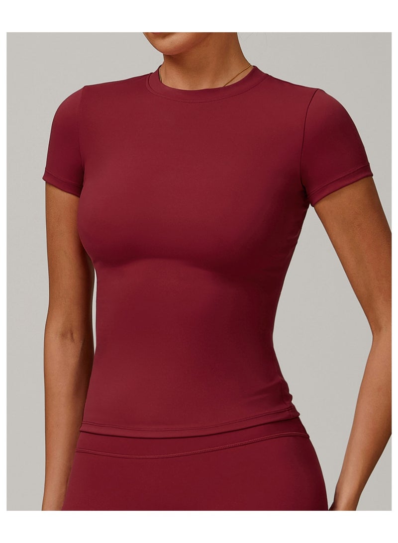 Women's Sports T Shirt Summer Short Sleeve Running Round Neck Breathable Stretchy Yoga Slim Fitness Active Top Tee - Image 2
