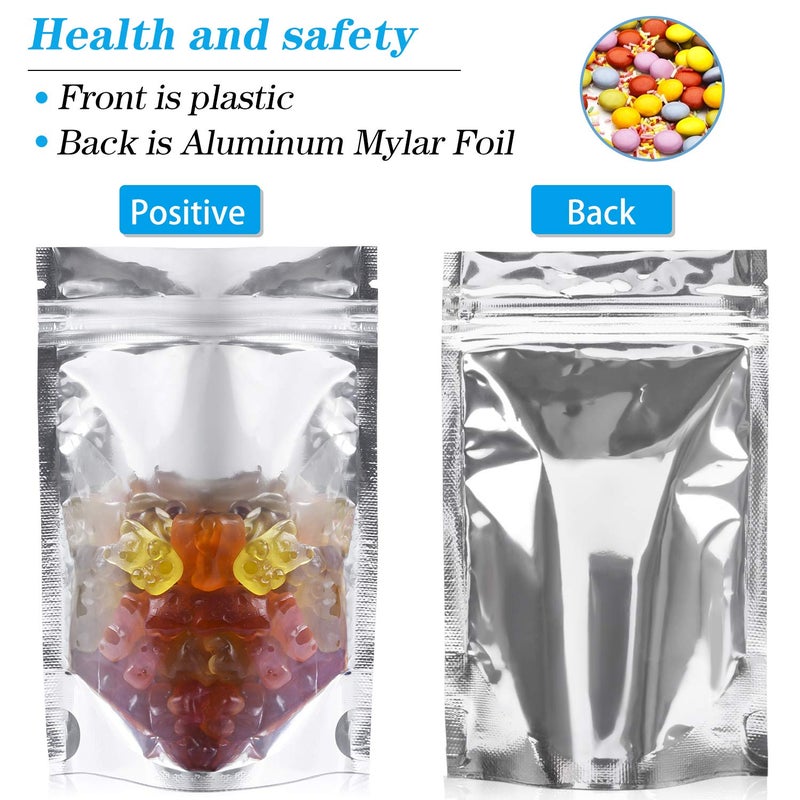 BAOLA 200 Pack - 4"x6" Stand Up Clear Silver Reclosable Mylar Zip Lock Bags, 7.8-mil Aluminum Foil Packaging, Plastic Zipper Food Coffee Candy Storage, Foil Grip Seal Wrap Smell Proof Bags Smell Proof Bags - Image 3