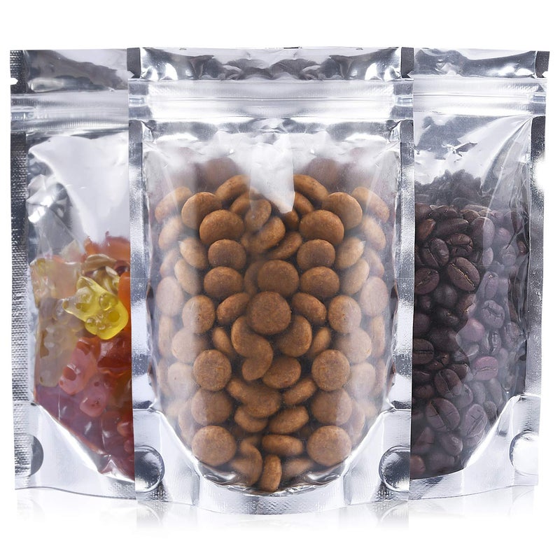 BAOLA 200 Pack - 4"x6" Stand Up Clear Silver Reclosable Mylar Zip Lock Bags, 7.8-mil Aluminum Foil Packaging, Plastic Zipper Food Coffee Candy Storage, Foil Grip Seal Wrap Smell Proof Bags Smell Proof Bags - Image 1