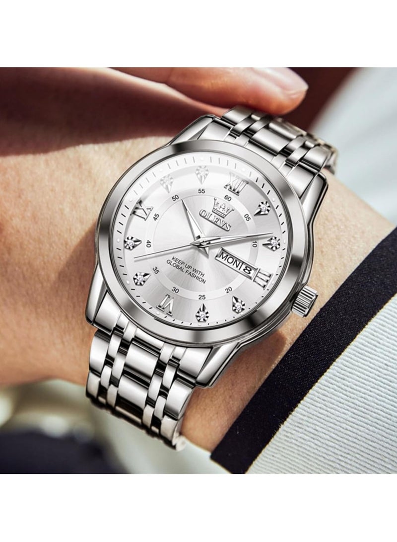 OLEVS Watch for Men Business Diamond Easy Read Men's Wrist Watches Analog Luxury Date Stainless Steel Waterproof Luminous Dress Mens - Image 2