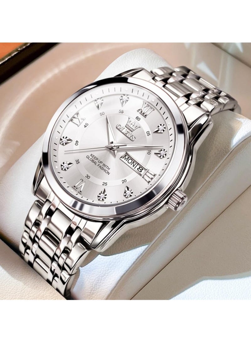 OLEVS Watch for Men Business Diamond Easy Read Men's Wrist Watches Analog Luxury Date Stainless Steel Waterproof Luminous Dress Mens - Image 3
