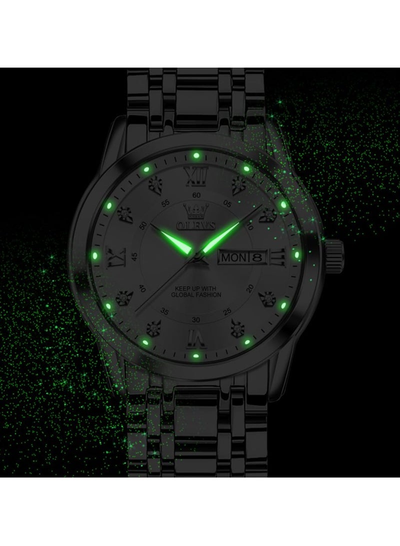 OLEVS Watch for Men Business Diamond Easy Read Men's Wrist Watches Analog Luxury Date Stainless Steel Waterproof Luminous Dress Mens - Image 4