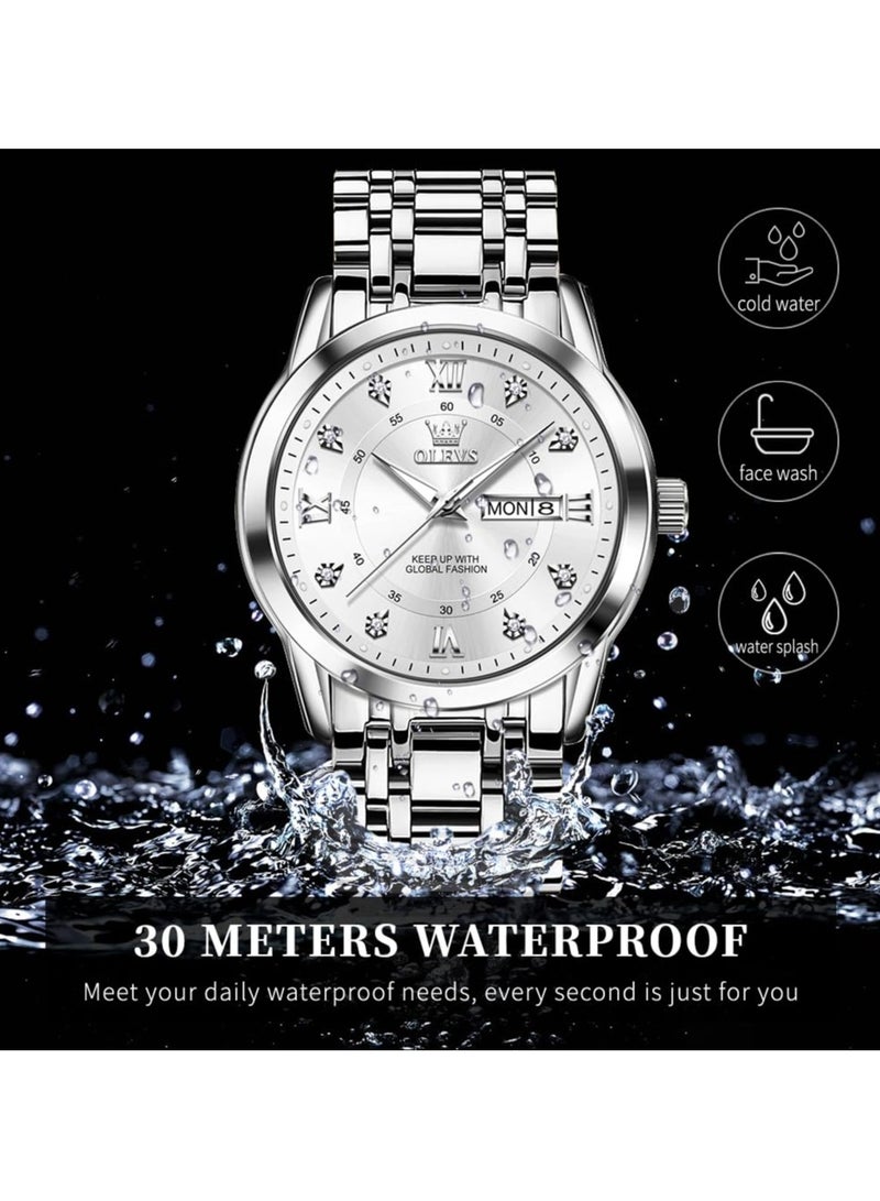 OLEVS Watch for Men Business Diamond Easy Read Men's Wrist Watches Analog Luxury Date Stainless Steel Waterproof Luminous Dress Mens - Image 5