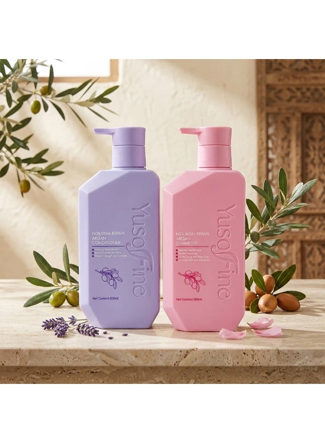 YusoFine Nourishing Argan Shampoo & Conditioner for Soft, Healthy Hair Enriched with natural argan oil, this daily care set gently cleanses while restoring essential moisture. It helps repair damage, improve manageability, enhance softness, and maintain a healthy scalp for stronger, more beautiful hair. - Image 2