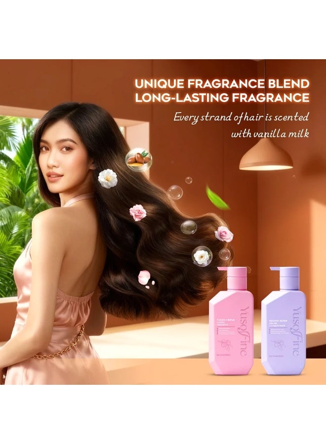 YusoFine Nourishing Argan Shampoo & Conditioner for Soft, Healthy Hair Enriched with natural argan oil, this daily care set gently cleanses while restoring essential moisture. It helps repair damage, improve manageability, enhance softness, and maintain a healthy scalp for stronger, more beautiful hair. - Image 3