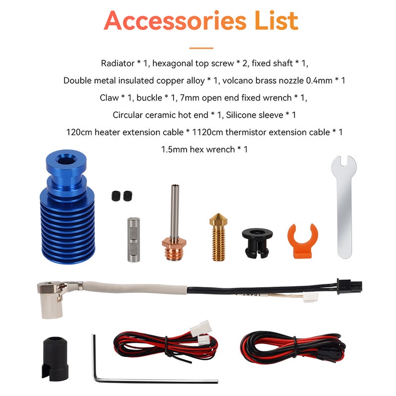 Upgraded Print Head Compatible with VORO 2.4/ Prusa 3D Printers Ceramic Heating Core Extruder with 0.4mm CHC V6 Volcano Brass Nozzle Bimetal Heatbreak Copper Hotend Kit - Image 4