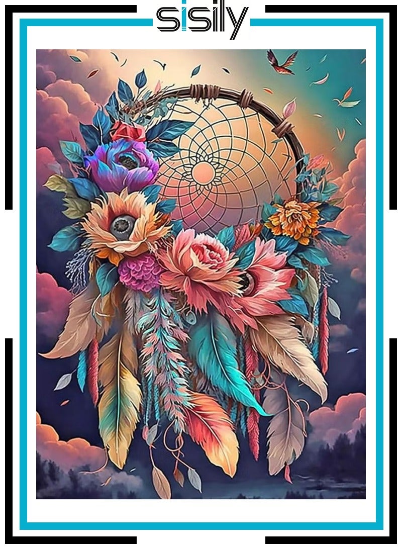 Sisily 5D Dream Catcher Diamond Painting Kits for Adults Beginners,DIY Colorful Dreamcatcher Flowers Diamond Art - Image 1