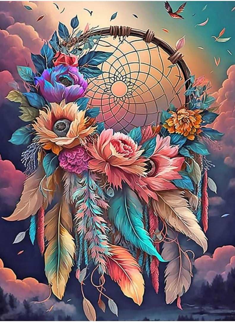 Generic 5D Dream Catcher Diamond Painting Kits for Adults Beginners,DIY Colorful Dreamcatcher Flowers Diamond Art  - Image 1