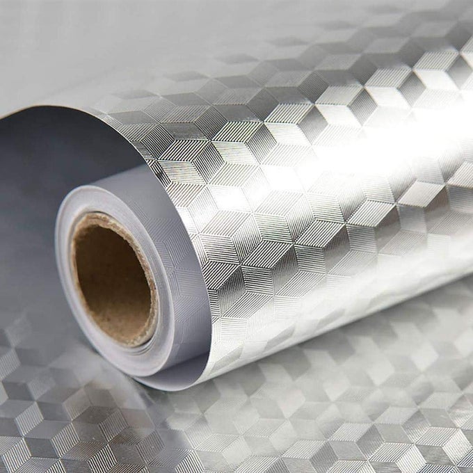 ALUMINIUM FOIL STICKERS OIL PROOF KITCHEN BACKSPLASH WALLPAPER PVC SELFADHESIVE WALL STICKER ANTIMOLD AND HEAT RESISTANT FOR WALLS CABINETS DRAWERS AND SHELVES 5 MT