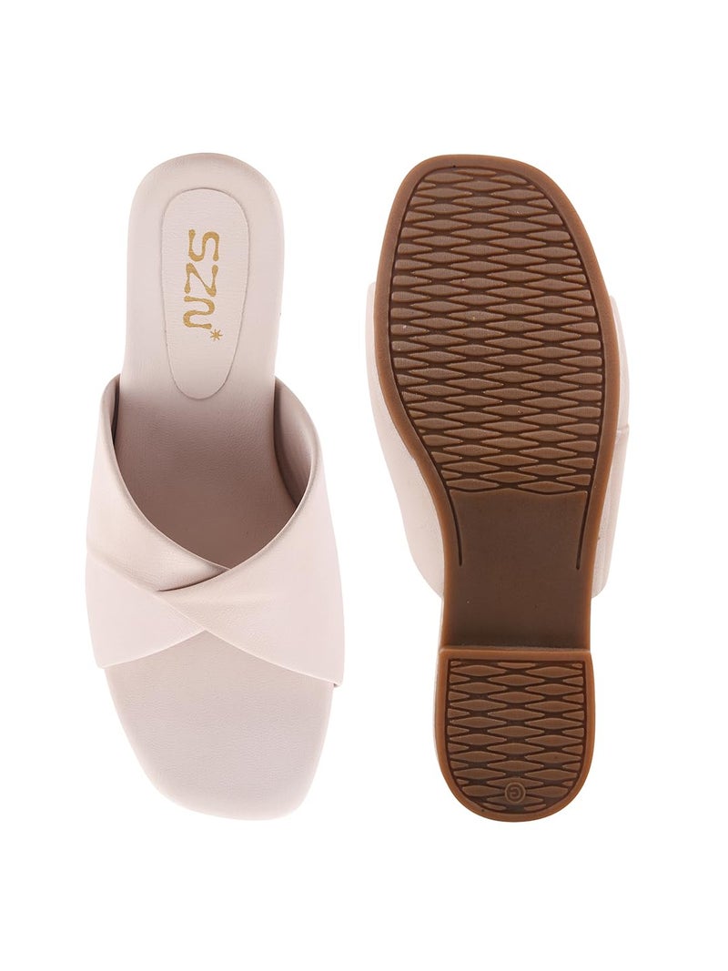 NZS Women’s Flat Beige Slide Sandals Open Toe Slip-On Flats with Cutout Strap Design|Comfortable Summer Slides for Casual Everyday Footwear-EU38 - Image 4