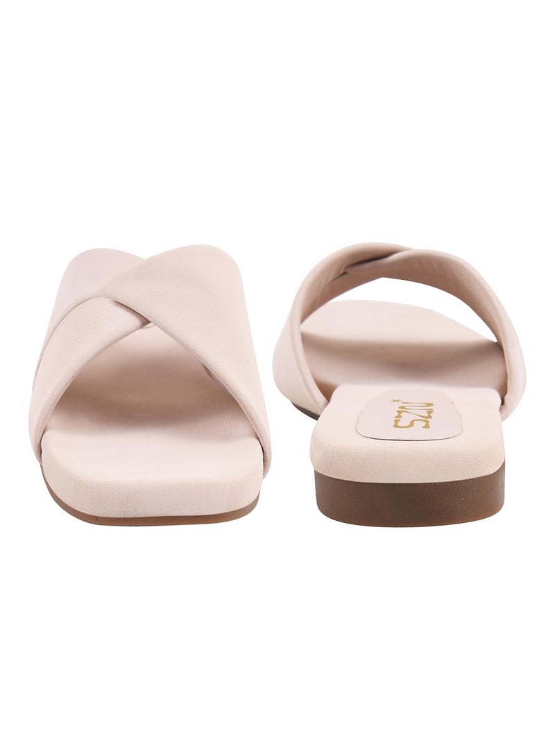 NZS Women’s Flat Beige Slide Sandals Open Toe Slip-On Flats with Cutout Strap Design|Comfortable Summer Slides for Casual Everyday Footwear-EU38 - Image 3