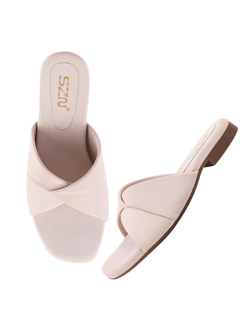 NZS Women’s Flat Beige Slide Sandals Open Toe Slip-On Flats with Cutout Strap Design|Comfortable Summer Slides for Casual Everyday Footwear-EU38 - Image 2