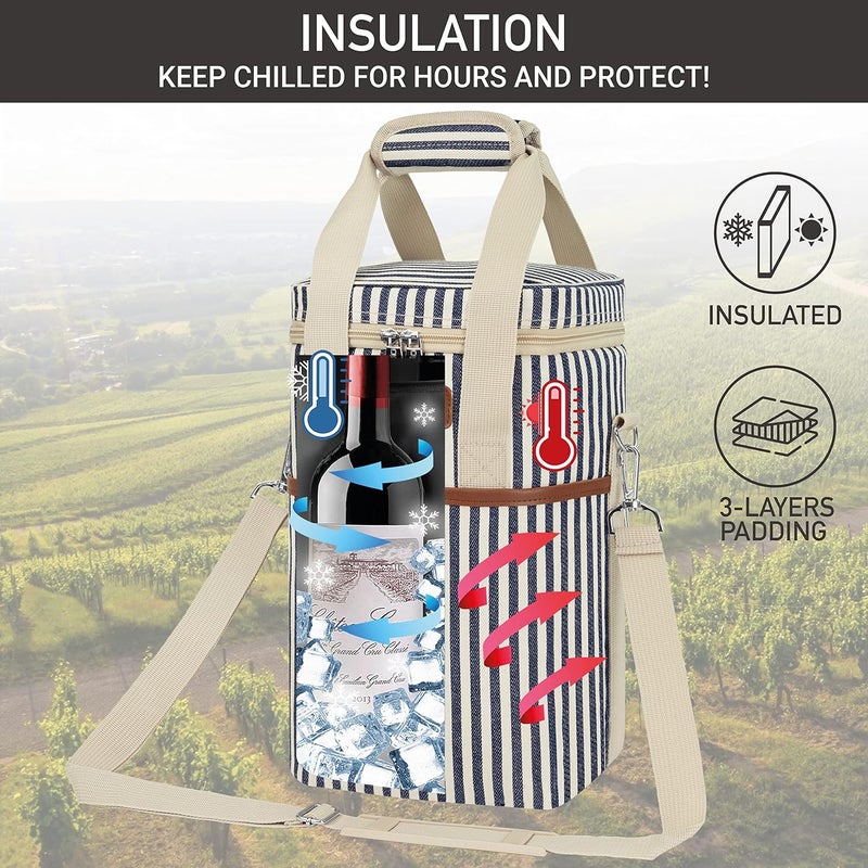 OPUX 4,6 Bottle Wine Bag Tote Carrier | Leakproof Insulated Wine Cooler Bag for Travel, BYOB, Picnic | Padded Portable Wine Bottle Bag for Dinner Party, Christmas Gift for Wine Lovers, Women, Men - Image 2