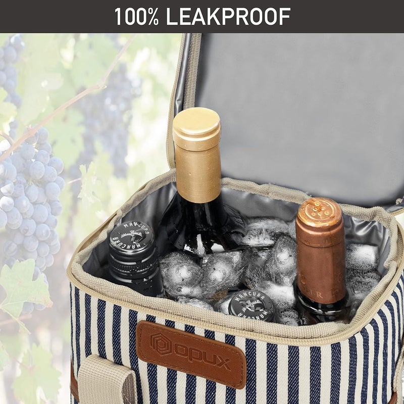 OPUX 4,6 Bottle Wine Bag Tote Carrier | Leakproof Insulated Wine Cooler Bag for Travel, BYOB, Picnic | Padded Portable Wine Bottle Bag for Dinner Party, Christmas Gift for Wine Lovers, Women, Men - Image 5