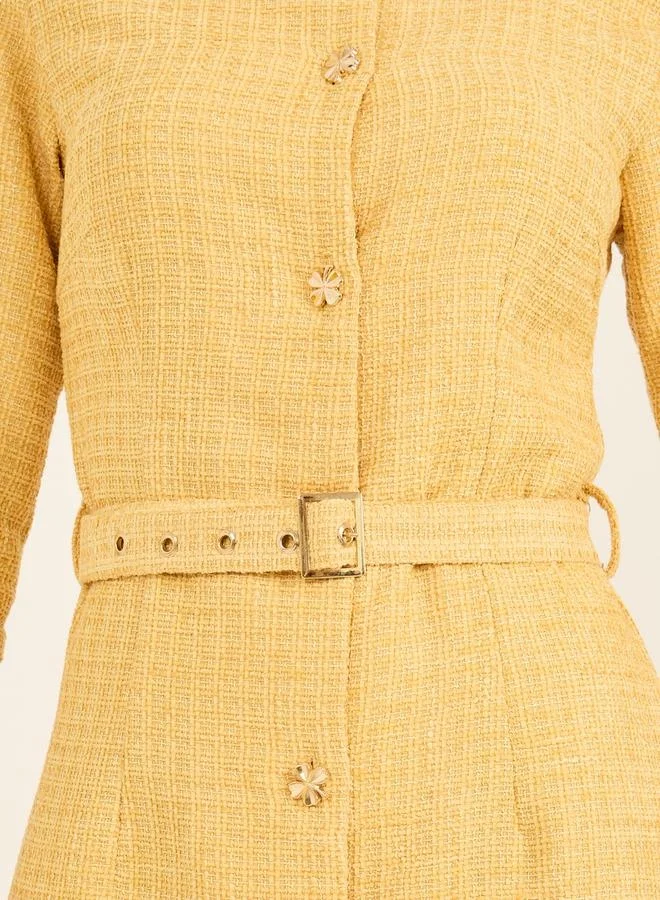 Styli Belted Tweed Midi Dress