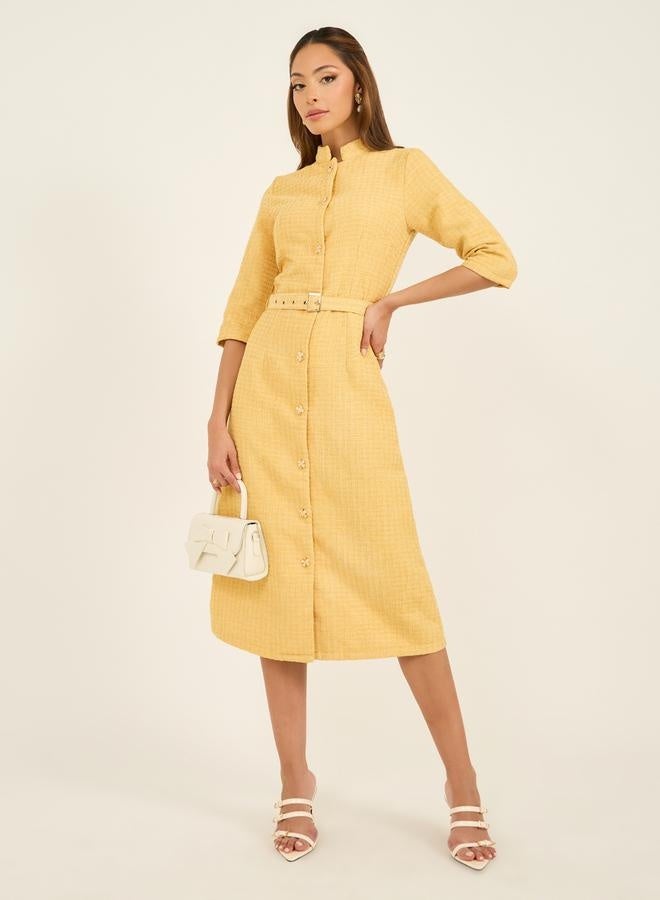 ستايلي فستان تويد ميدي بحزام - Image 1