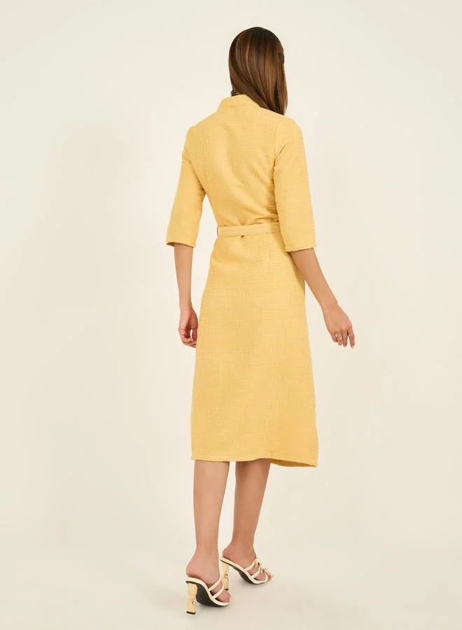 Styli Belted Tweed Midi Dress