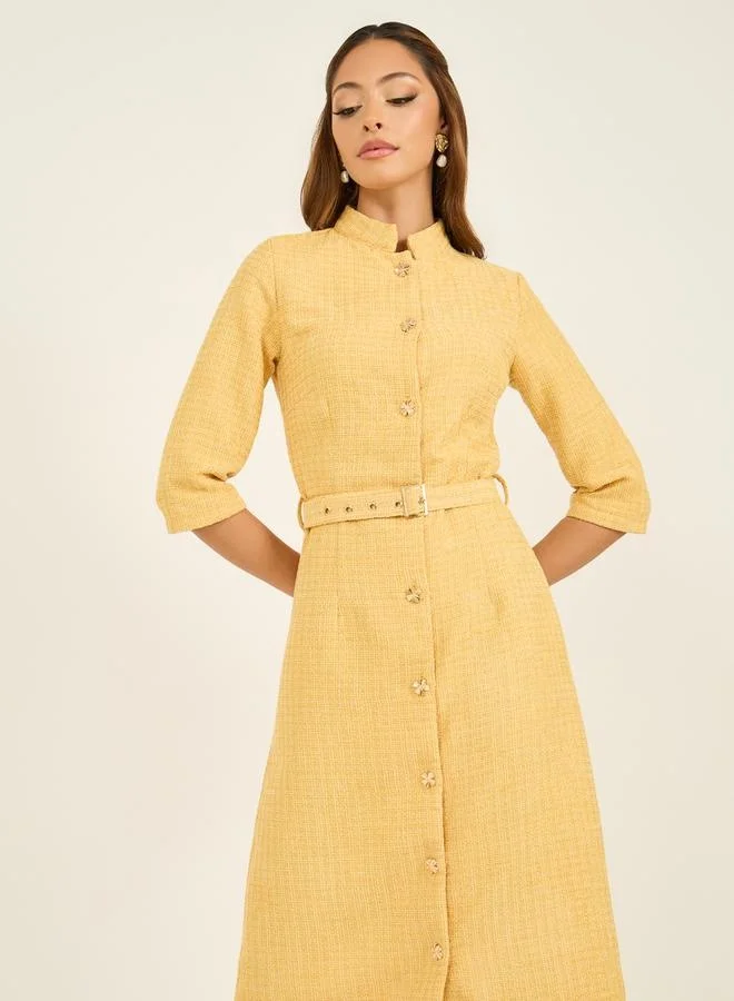 Styli Belted Tweed Midi Dress