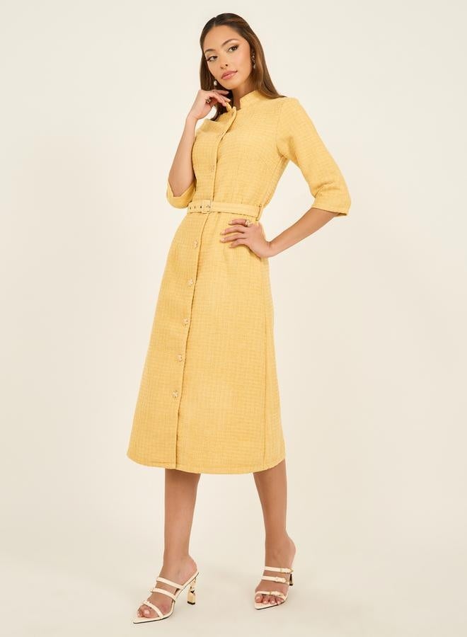 ستايلي فستان تويد ميدي بحزام - Image 2