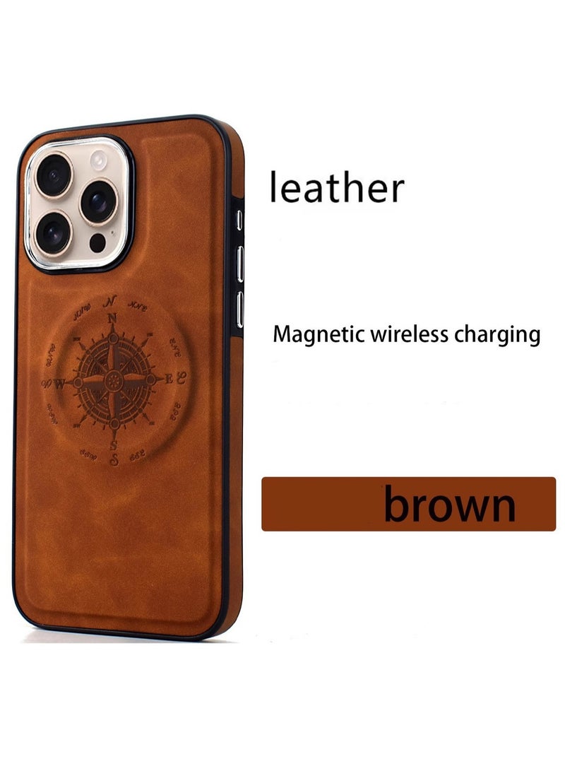 Brown Iphone 16promax Magnetic Shell Leather All -Inclusive Mobile Phone Case Magnetic Back Cover, Mobile Phone Case With Strong Magnetic Anti -Fall Case Is Suitable For Apple 16promax (2024) - Image 1