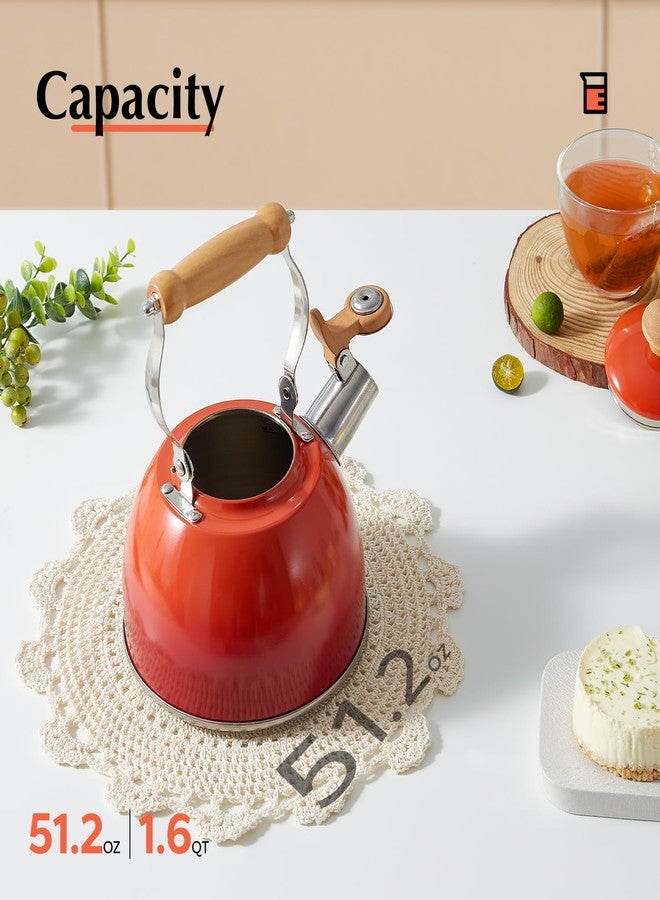 ROCKURWOK غلاية شاي روكورووك، إبريق شاي بمقبض مريح بارد الملمس، إبريق شاي من الفولاذ المقاوم للصدأ الآمن غذائياً، غلاية شاي للموقد، غلاية شاي، غلاية شاي صفيرية، إبريق شاي صغير، 1.6 كوارت (أحمر) - Image 3