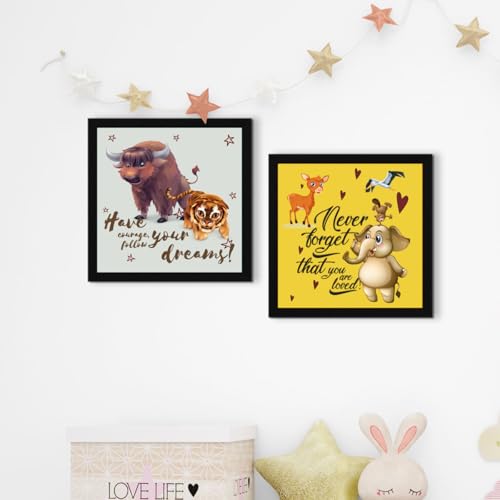 ArtX Set of 4 Cartoons Animals Kids Room Decoration Items, Wall Art Painting, Framed, 10.0 x 10.0 in each, Multicolor, Synthetic Wood, Set Of 4 - Image 2