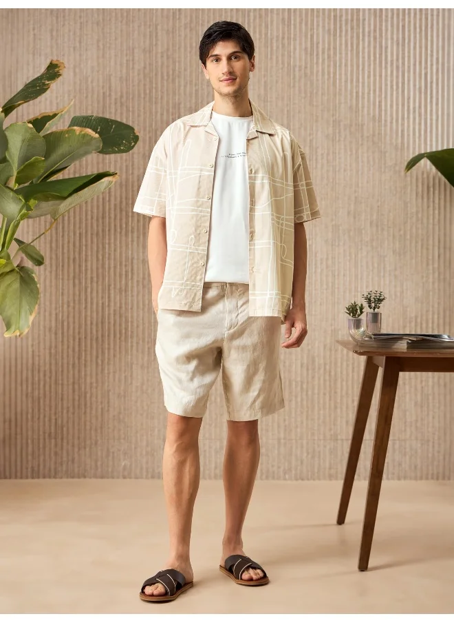 Beyoung Light Beige Half Sleeves Printed Shirts for Men