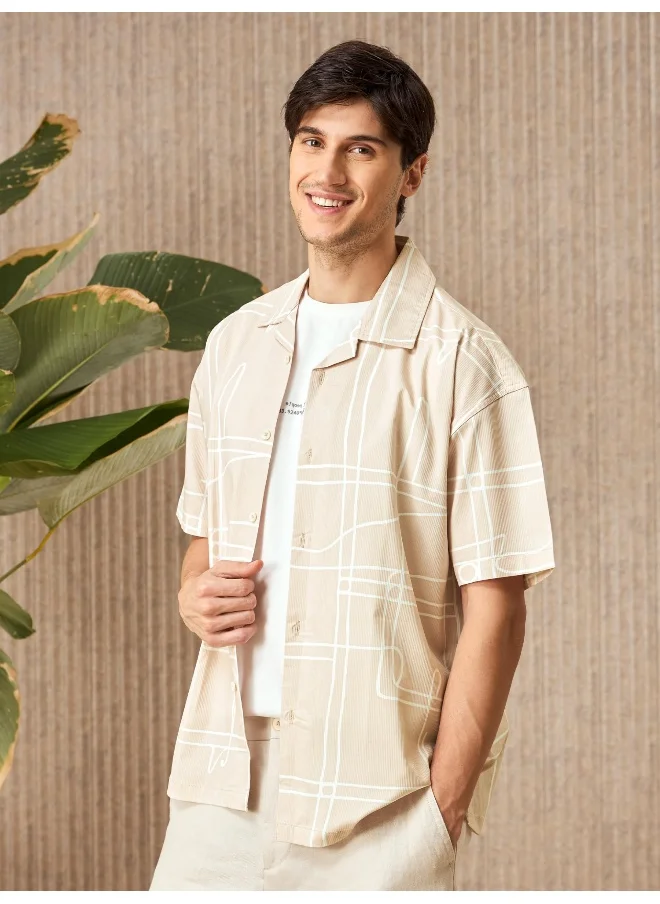 Beyoung Light Beige Half Sleeves Printed Shirts for Men