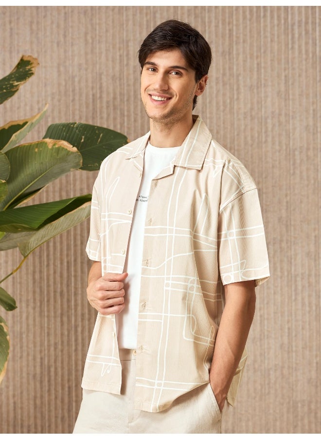 Beyoung Light Beige Half Sleeves Printed Shirts for Men  - Image 4