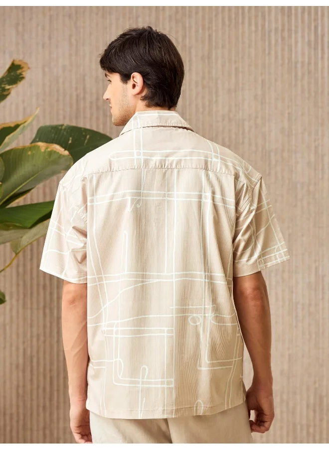 بيونغ Light Beige Half Sleeves Printed Shirts for Men