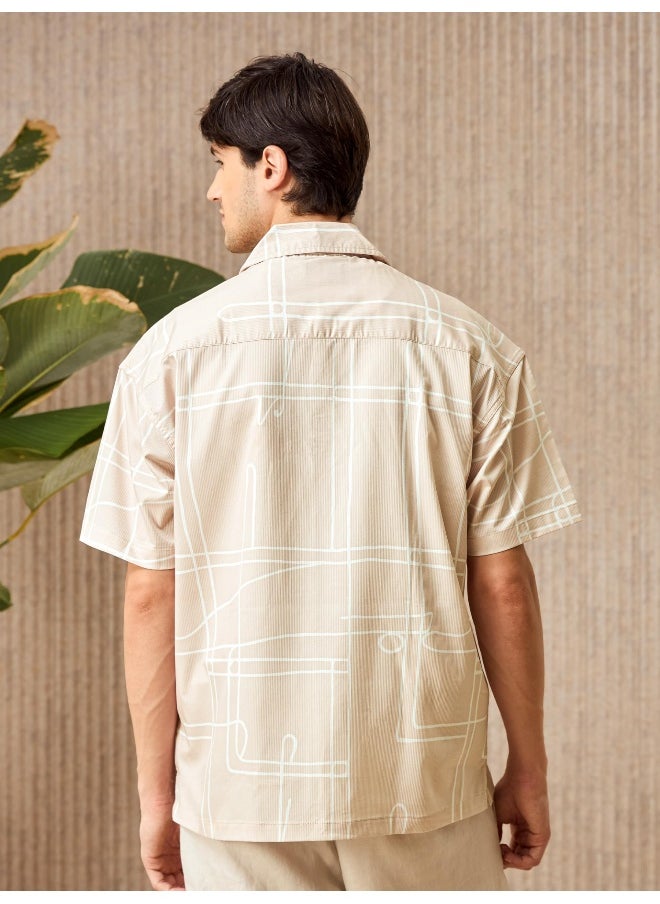 Beyoung Light Beige Half Sleeves Printed Shirts for Men  - Image 2